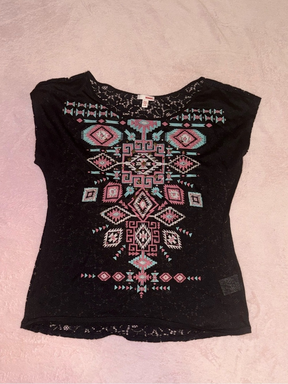 213 ✨ Bongo Aztec Print Lace Top ✨